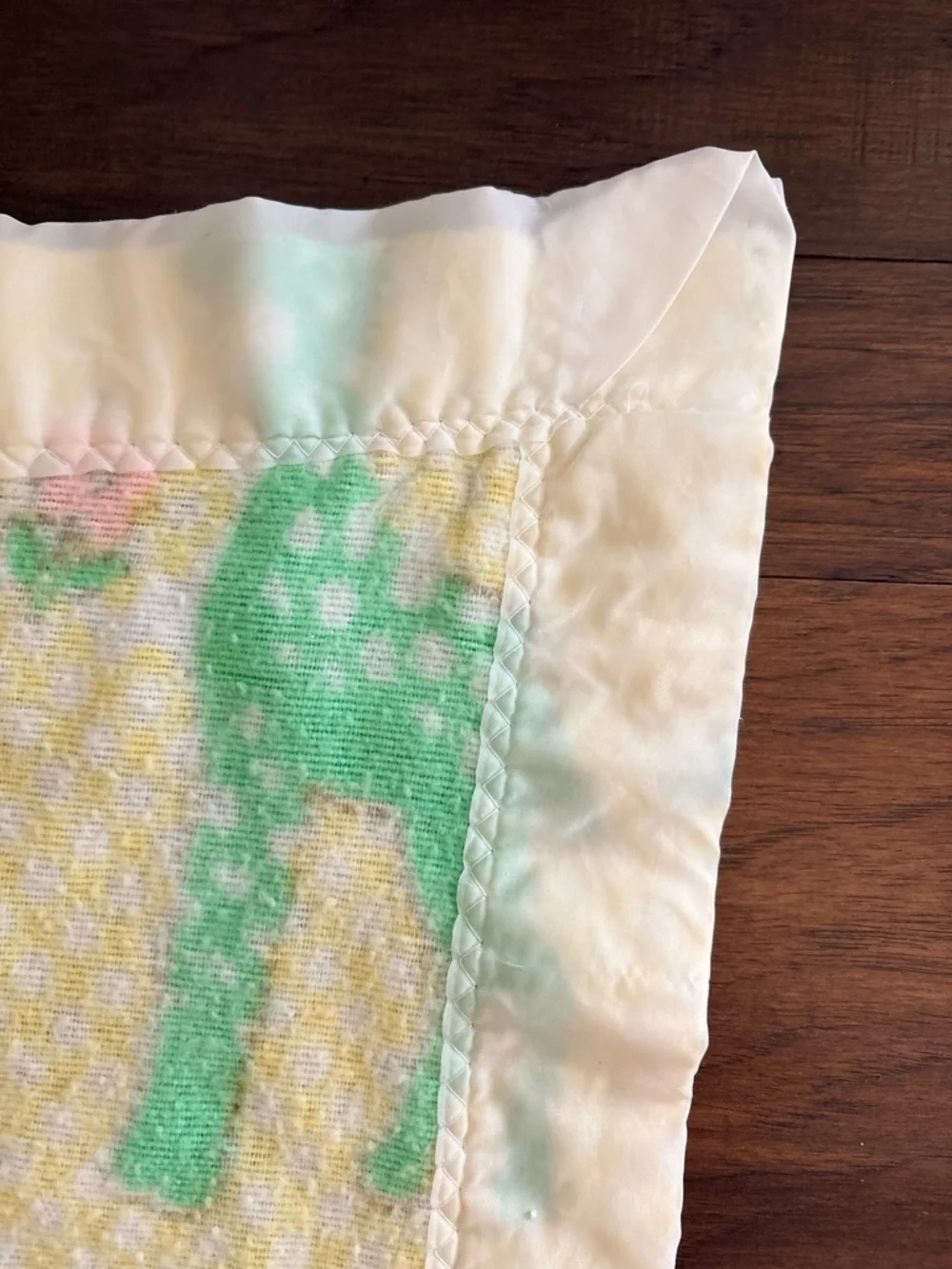 Vintage Pastel Animal Baby Blanket with Satin trim made in USA baby Gordon style